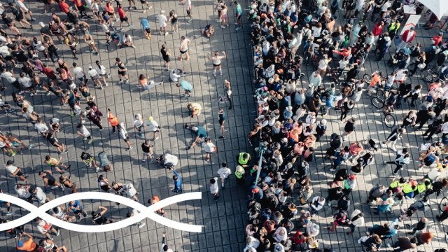Multitud de personas vista desde arriba en un evento masivo, representando la falta de visibilidad y trazabilidad en la gestión de eventos corporativos del sector MICE.